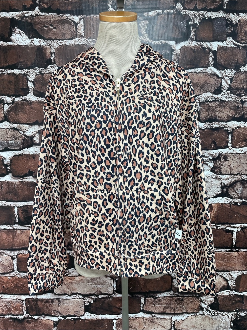 Akimbo Club Sweatshirt Leopard Print Zip-Up Hoodie - Tan Brown Black Medium - Picture 9 of 14